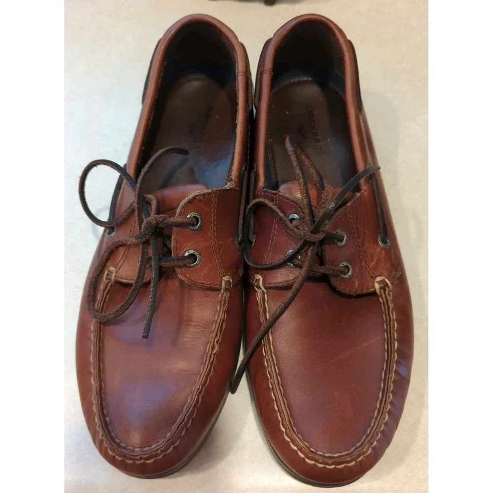 Mens 10.5 M Dockers Castaway Brown Leather Boat Shoes Loafers Slip‎ On 090-1449